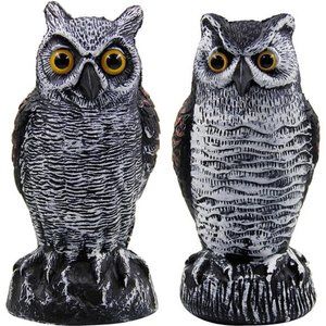 2 Pack Fake Horned Owl Bird Scarecrow Decoy, Plastic Deterrents, Halloween Decor